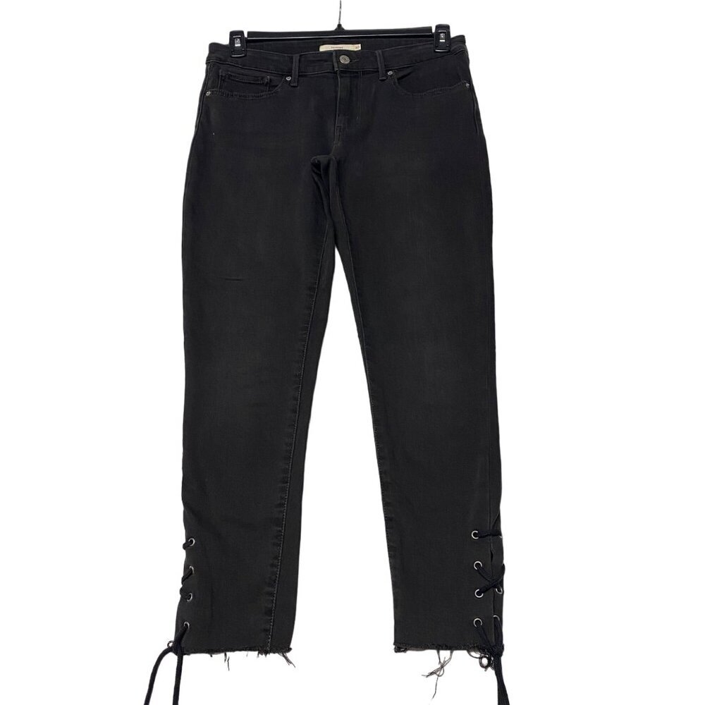 LEVIS BLACK 711 SKINNY LACE BOTTOM SIZE 30